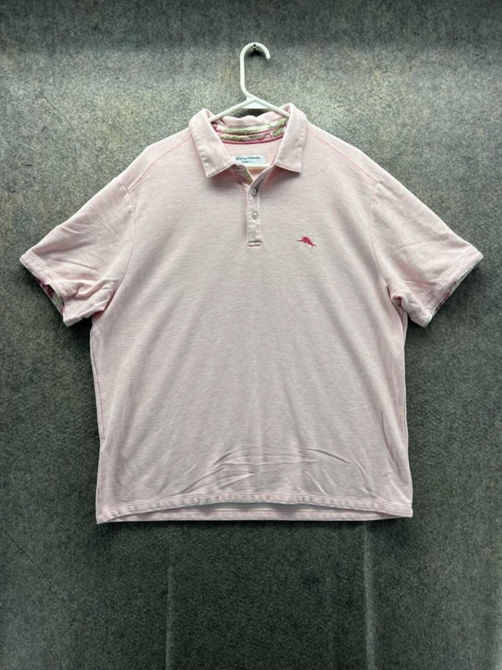 Tommy Bahama Polo Shirt Men XL Pink IslandZone Knit Casual Floral Trim Logo